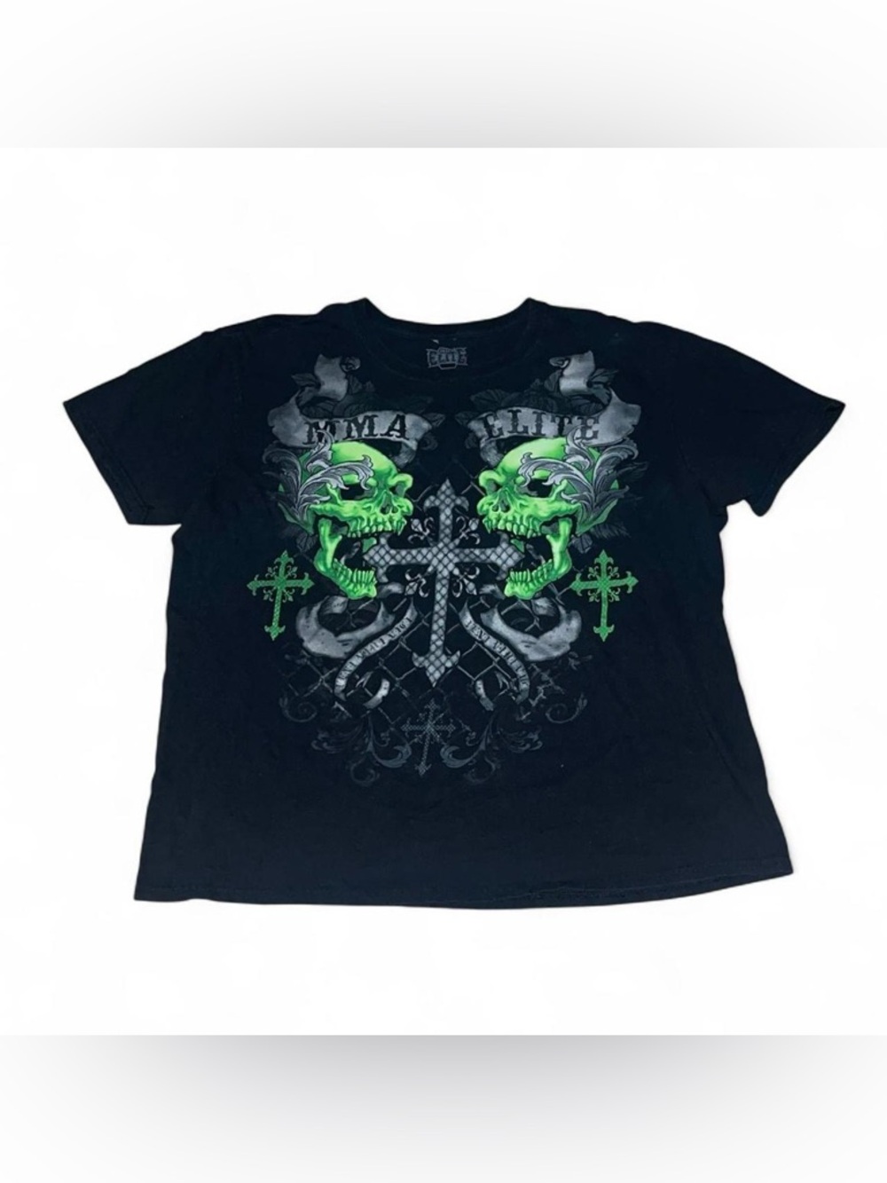MMA Elite Y2K Grunge Skull Cross T-Shirt Double Sided Graphic